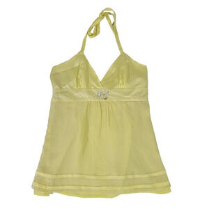 Intuitions Anthropologie Yellow Jewel Embellished Silk Tank Top Size Medium